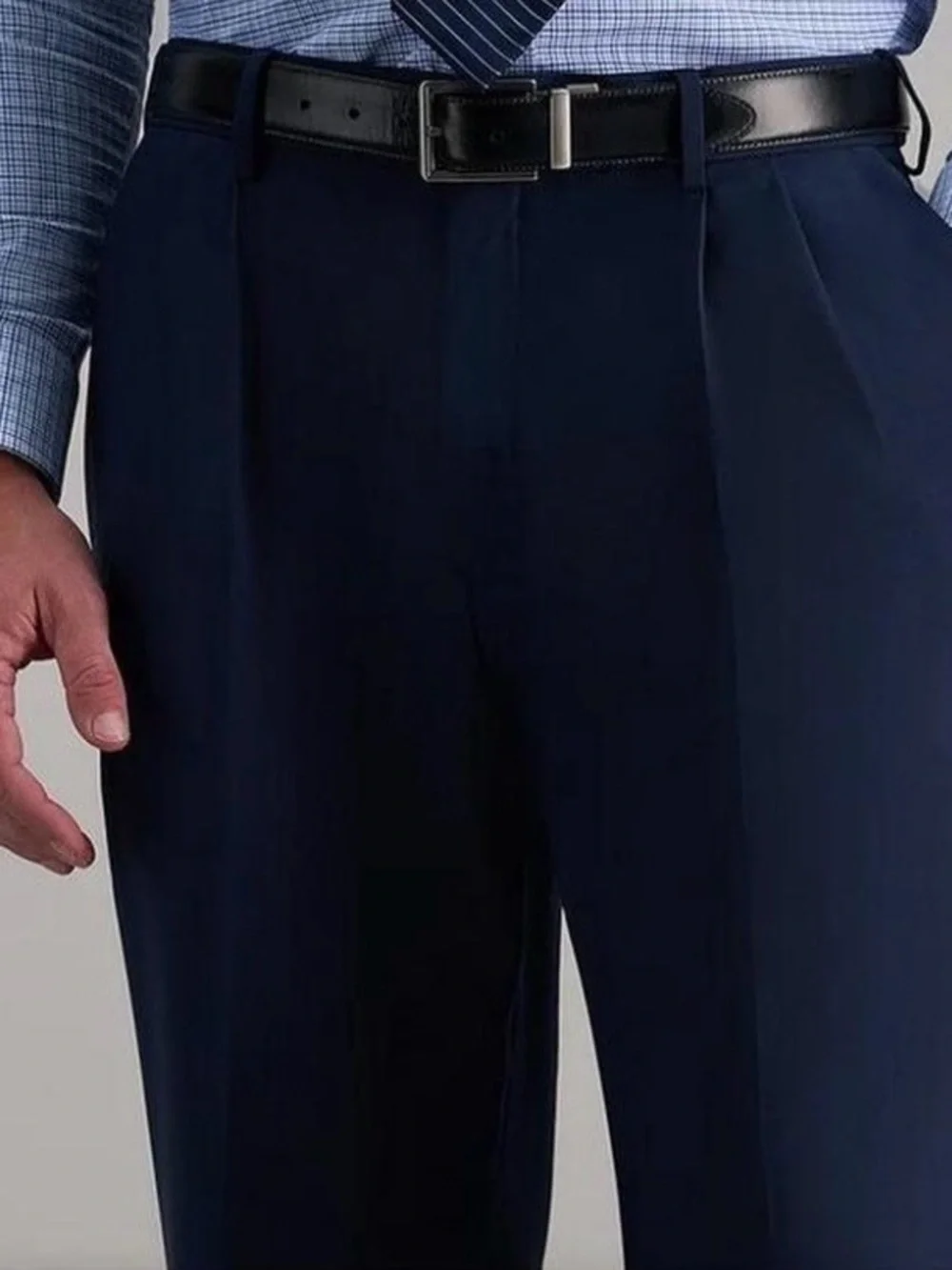 Men's Navy Dress Pants - Classic Pleated Trousers